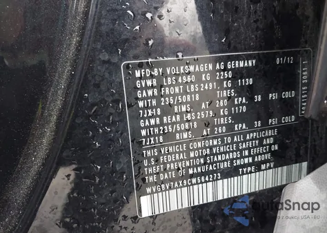 2012 Volkswagen Tiguan Se from USA, damaged, VIN WVGBV7AX9CW564273